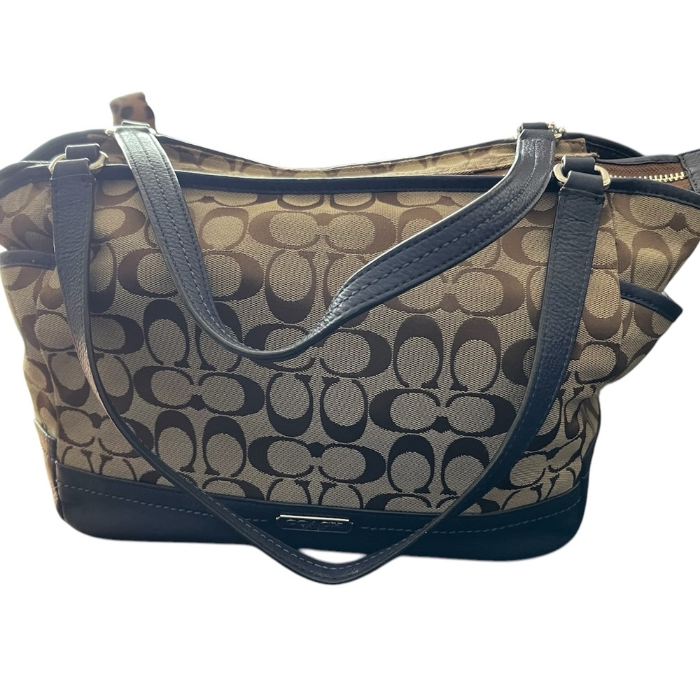Coach Brown and Black Signature Shoulder Bag